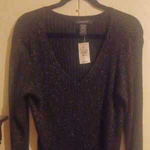 Ashley Stewart Black and Gold V-Neck Sweater